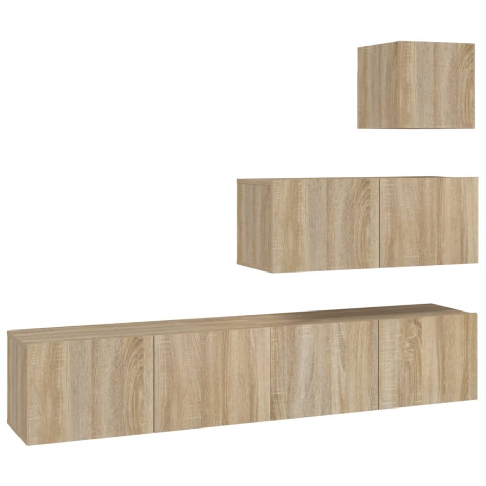 Set de muebles para TV 4 pzas madera contrachapada roble