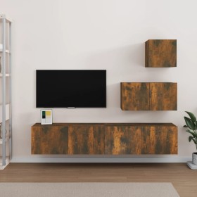 Set de muebles de TV 4 pzas madera contrachapada roble