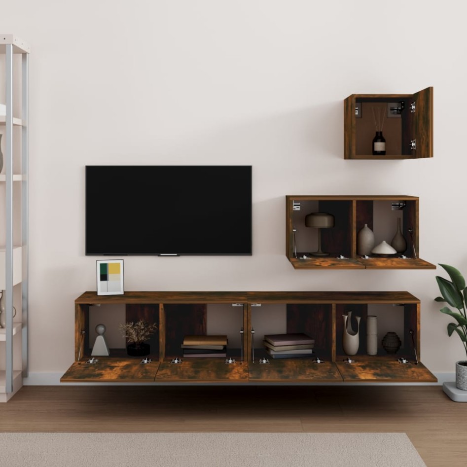 Set de muebles de TV 4 pzas madera contrachapada roble