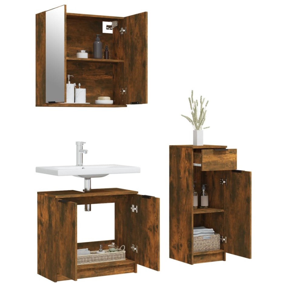 Set de muebles baño 3 pzas madera contrachapada roble