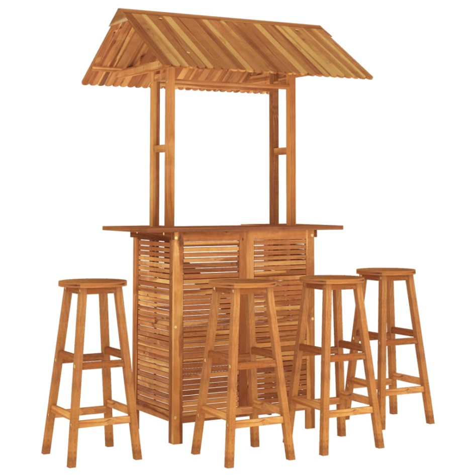 Juego muebles de bar de jardín 5 piezas madera maciza de