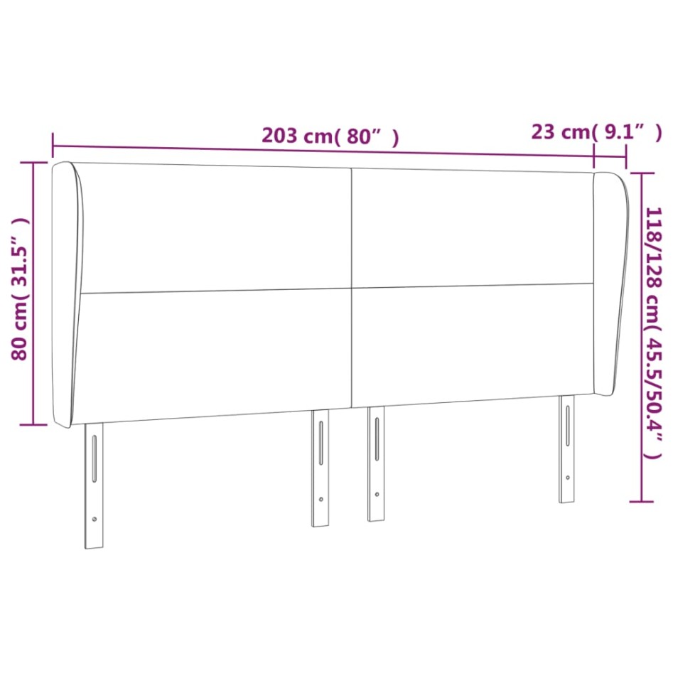 Cabecero con orejas de terciopelo rosa 203x23x118/128