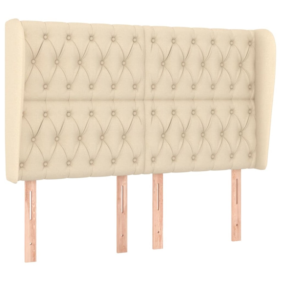 Cabecero con orejas de tela color crema 147x23x118/128