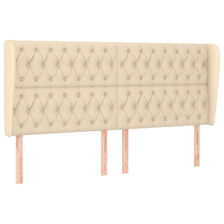 Cabecero con orejas de tela color crema 203x23x118/128