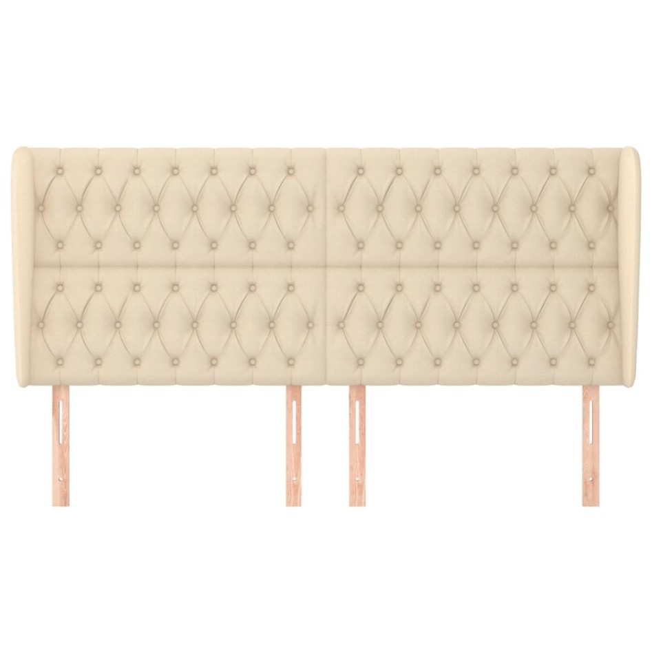 Cabecero con orejas de tela color crema 203x23x118/128