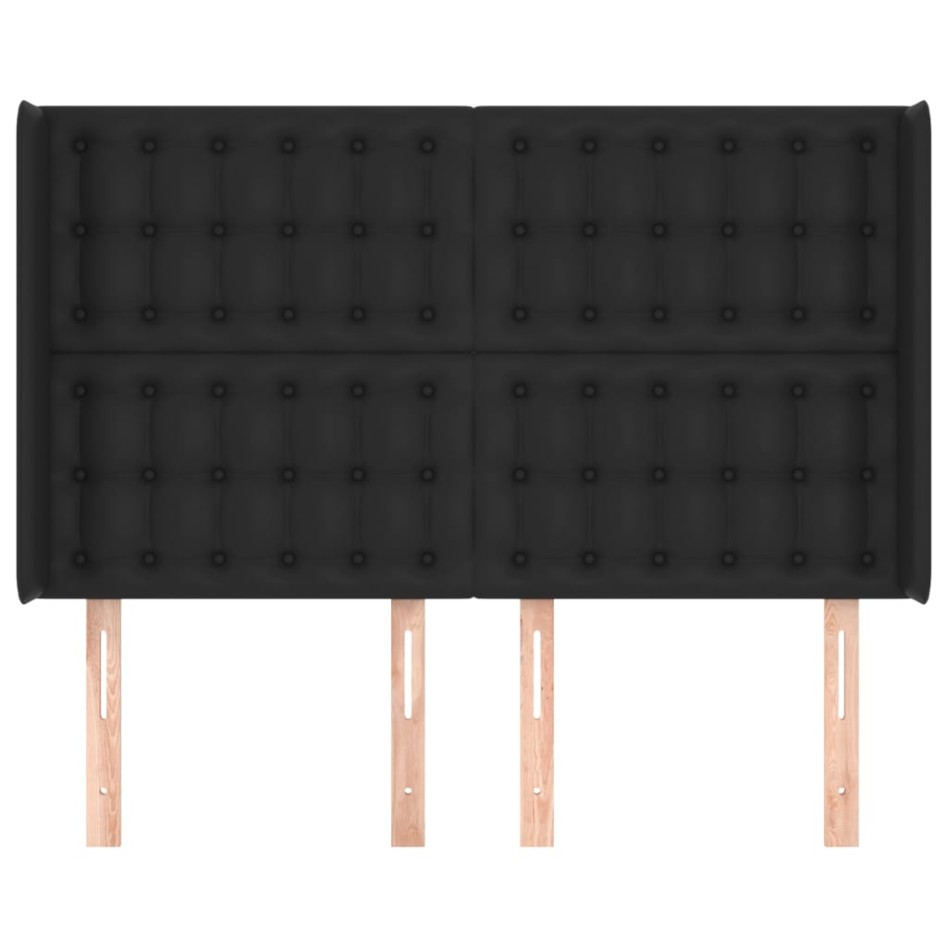 Cabecero con orejas de cuero sintético negro 147x16x118/128