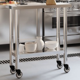 Mesa de trabajo de cocina con ruedas acero inox 82,5x30x85