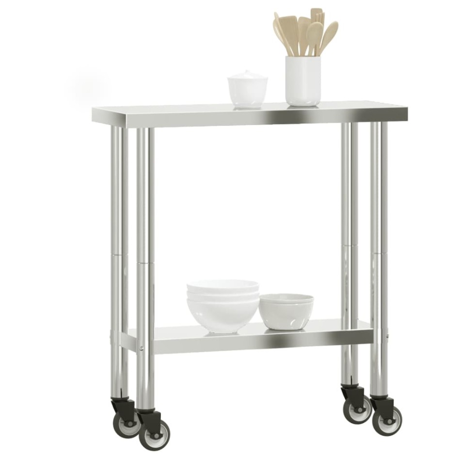 Mesa de trabajo de cocina con ruedas acero inox 82,5x30x85