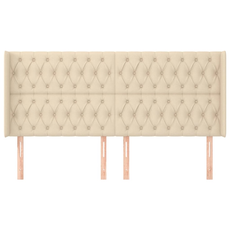 Cabecero con orejas de tela color crema 203x16x118/128