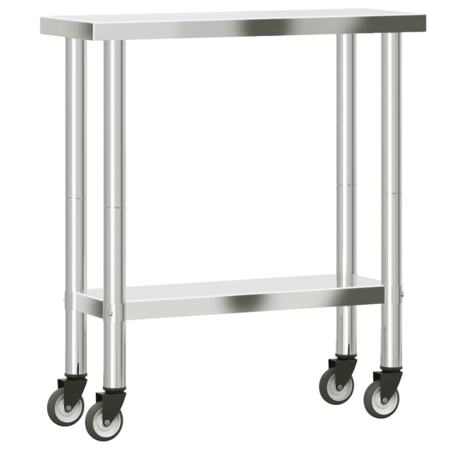 Mesa de trabajo de cocina con ruedas acero inox 82,5x30x85