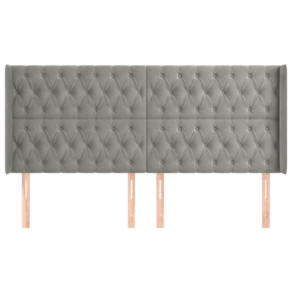 Cabecero con orejas de terciopelo gris claro 183x16x118/128