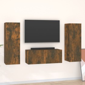 Set de muebles de TV 3 pzas madera contrachapada roble