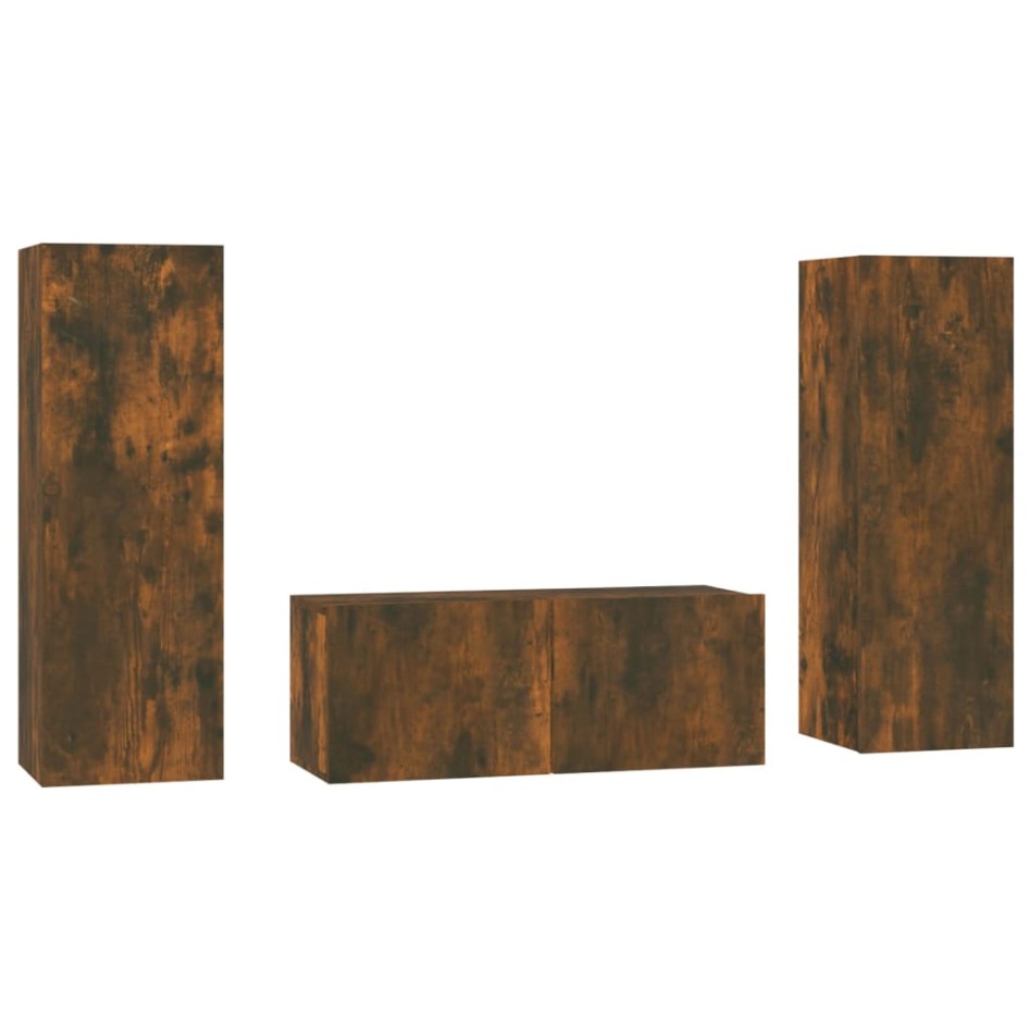 Set de muebles de TV 3 pzas madera contrachapada roble