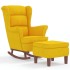 Sillón mecedora patas madera y taburete terciopelo