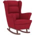 Sillón mecedora patas madera y taburete terciopelo rojo