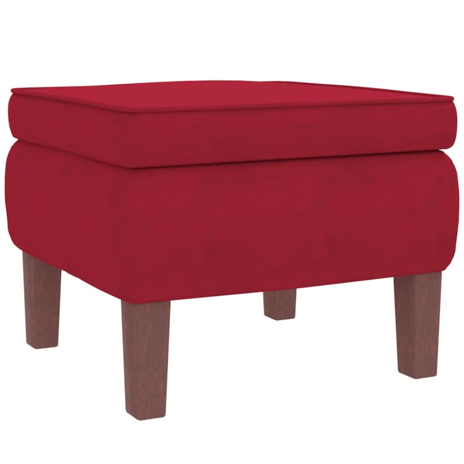 Sillón mecedora patas madera y taburete terciopelo rojo