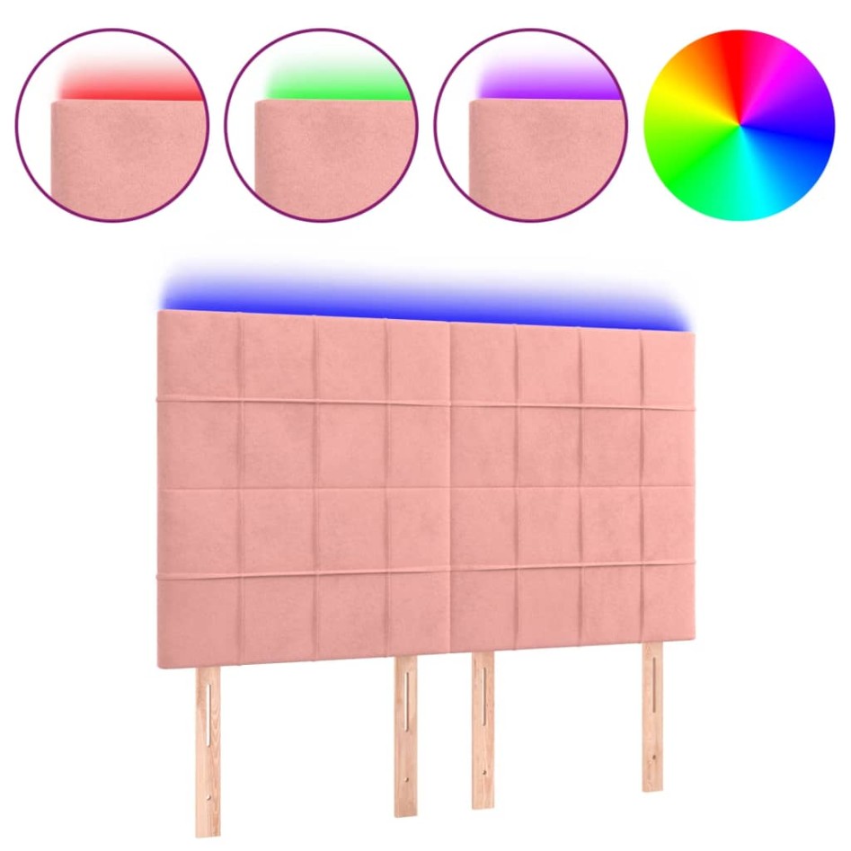 Cabecero con luces LED terciopelo rosa 144x5x118/128