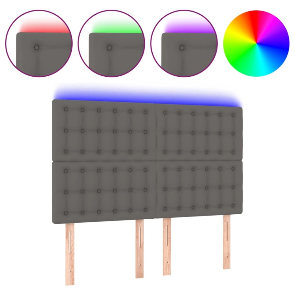 Cabecero con luces LED cuero sintético gris 144x5x118/128