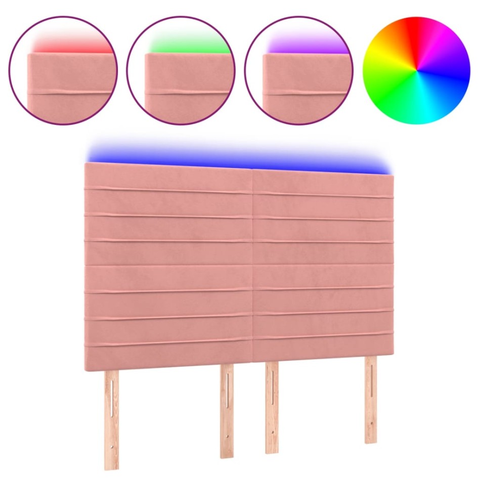 Cabecero con luces LED terciopelo rosa 144x5x118/128