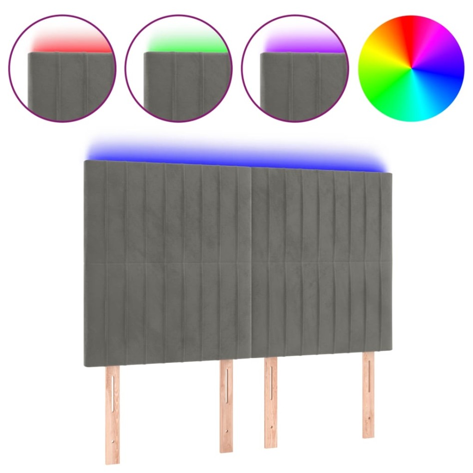 Cabecero con luces LED terciopelo gris claro 144x5x118/128