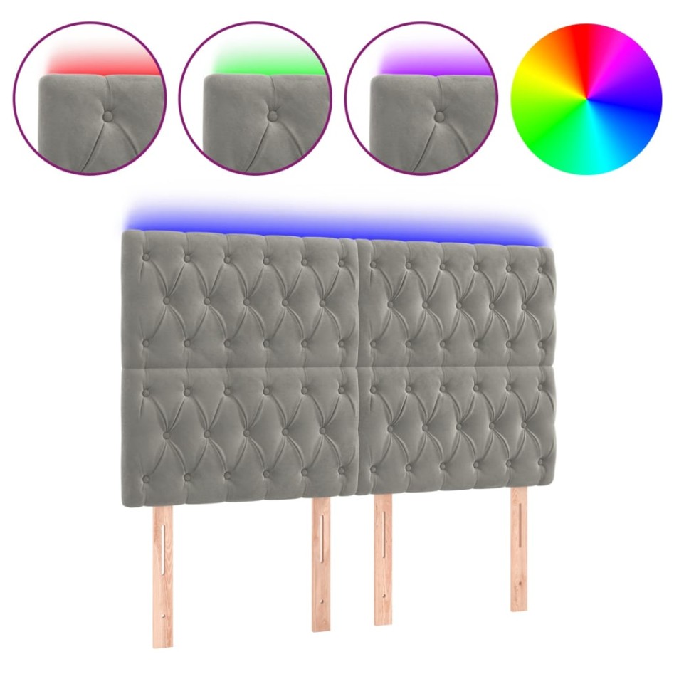 Cabecero con luces LED terciopelo gris claro 160x7x118/128