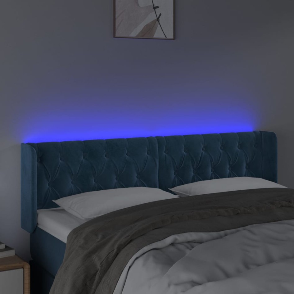 Cabecero con LED de terciopelo azul oscuro 163x16x78/88