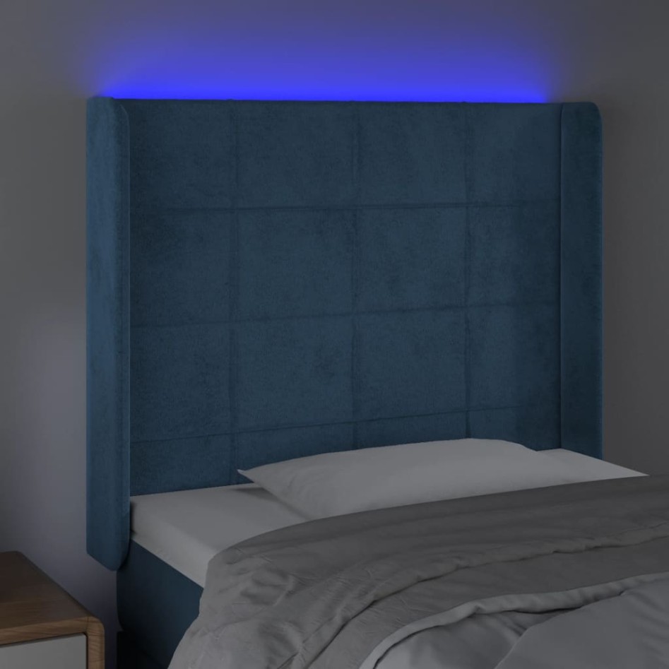 Cabecero con LED de terciopelo azul oscuro 103x16x118/128