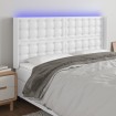 Cabecero con LED cuero sintético blanco 183x16x118/128 cm