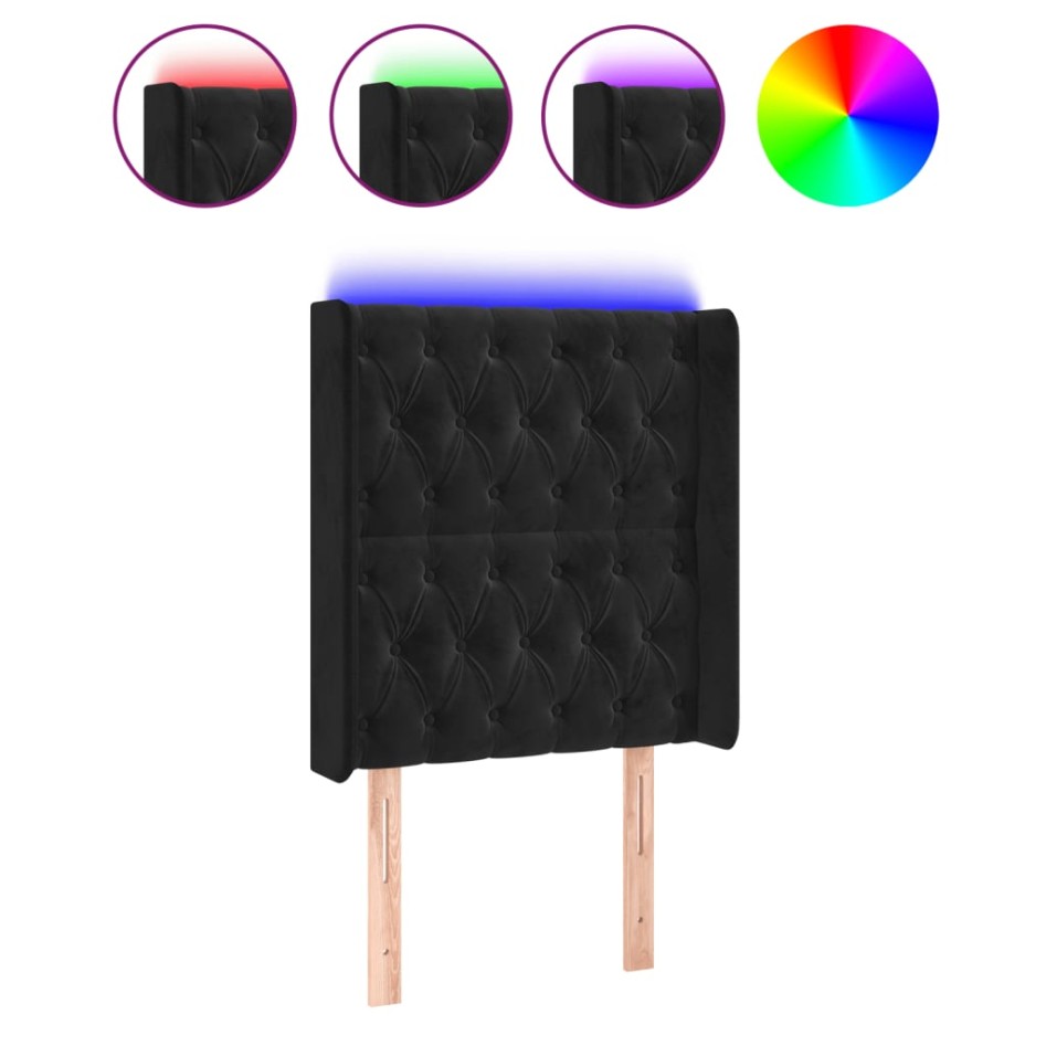 Cabecero con LED de terciopelo negro 83x16x118/128