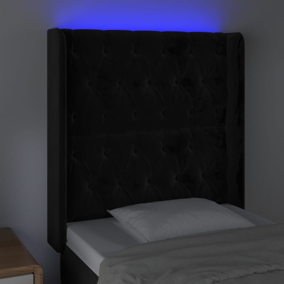 Cabecero con LED de terciopelo negro 83x16x118/128