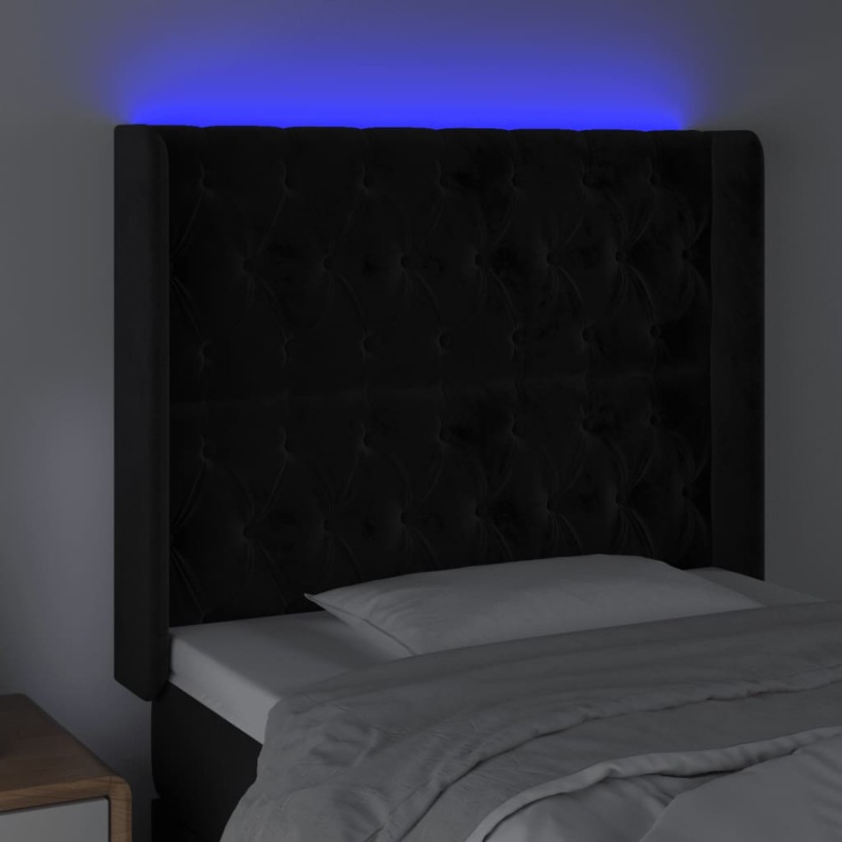 Cabecero con LED de terciopelo negro 103x16x118/128