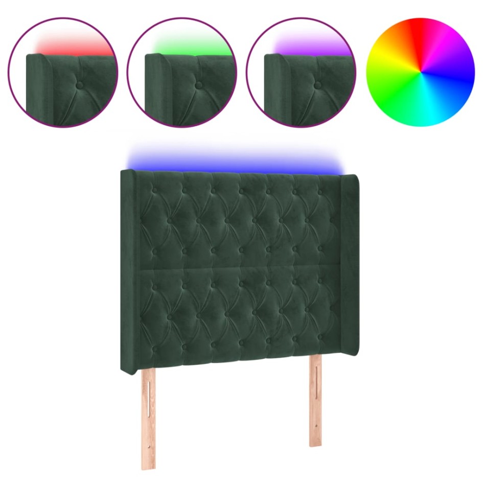 Cabecero con LED de terciopelo verde oscuro 93x16x118/128
