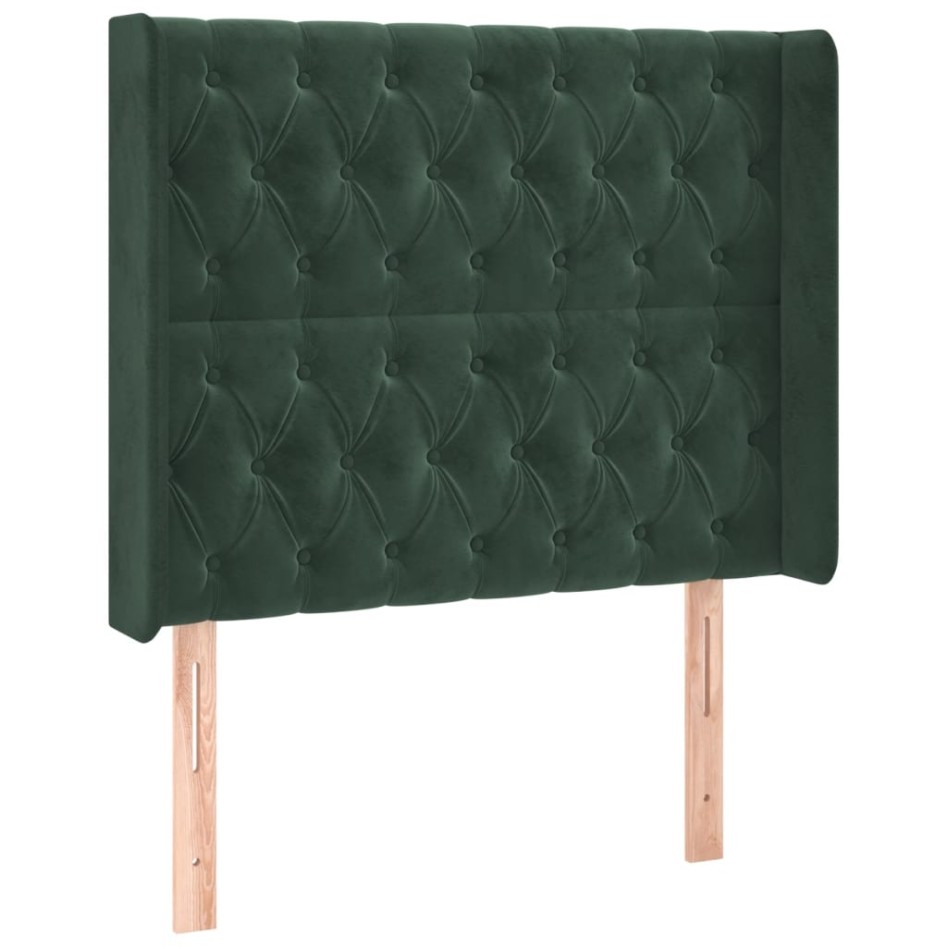 Cabecero con LED de terciopelo verde oscuro 93x16x118/128