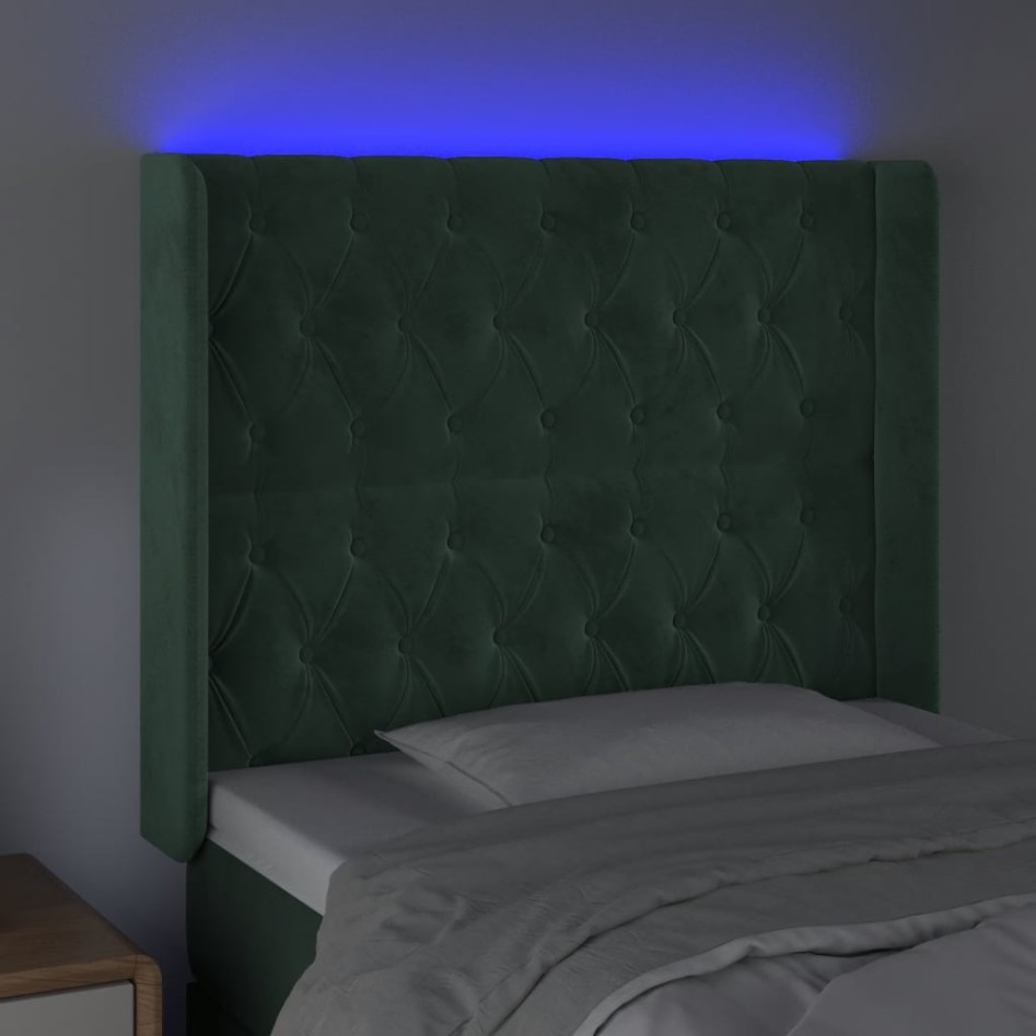 Cabecero con LED de terciopelo verde oscuro 93x16x118/128