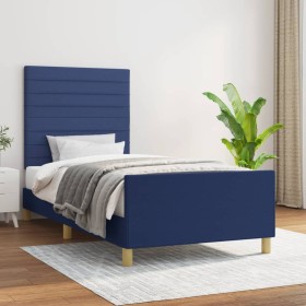 Estructura de cama sin colchón tela azul 100x200