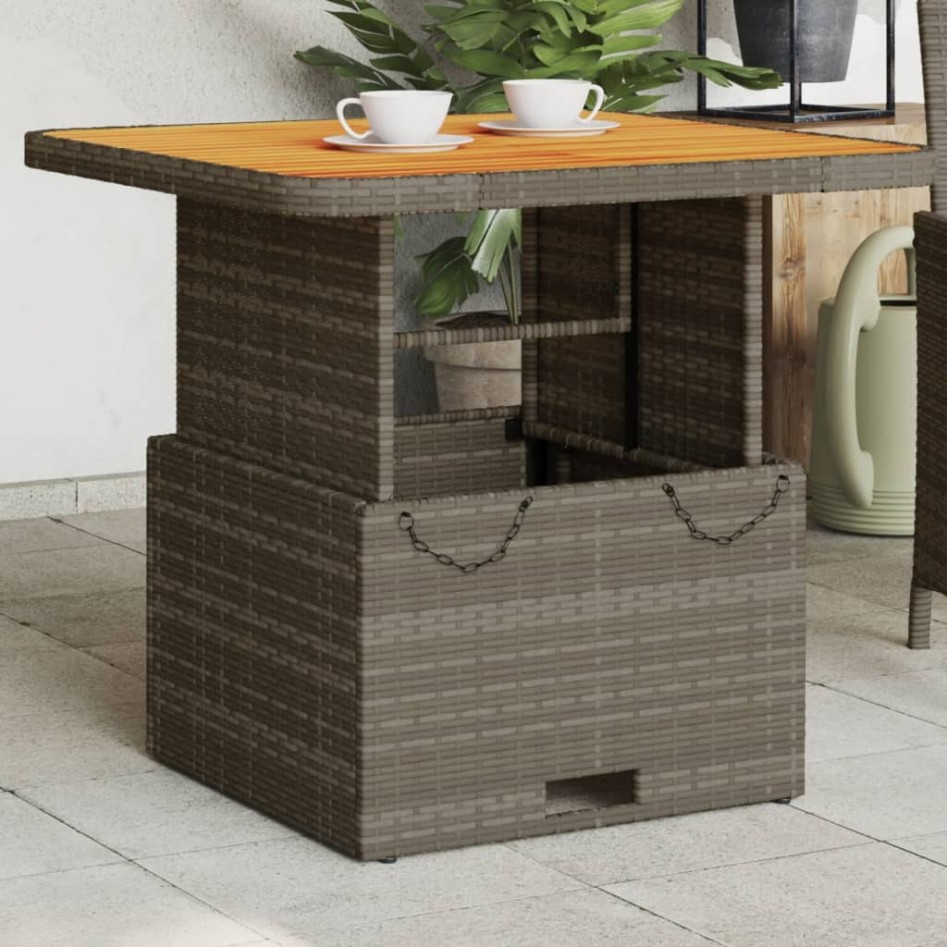 Mesa de jardín ratán sintético y madera acacia gris 80x80x71