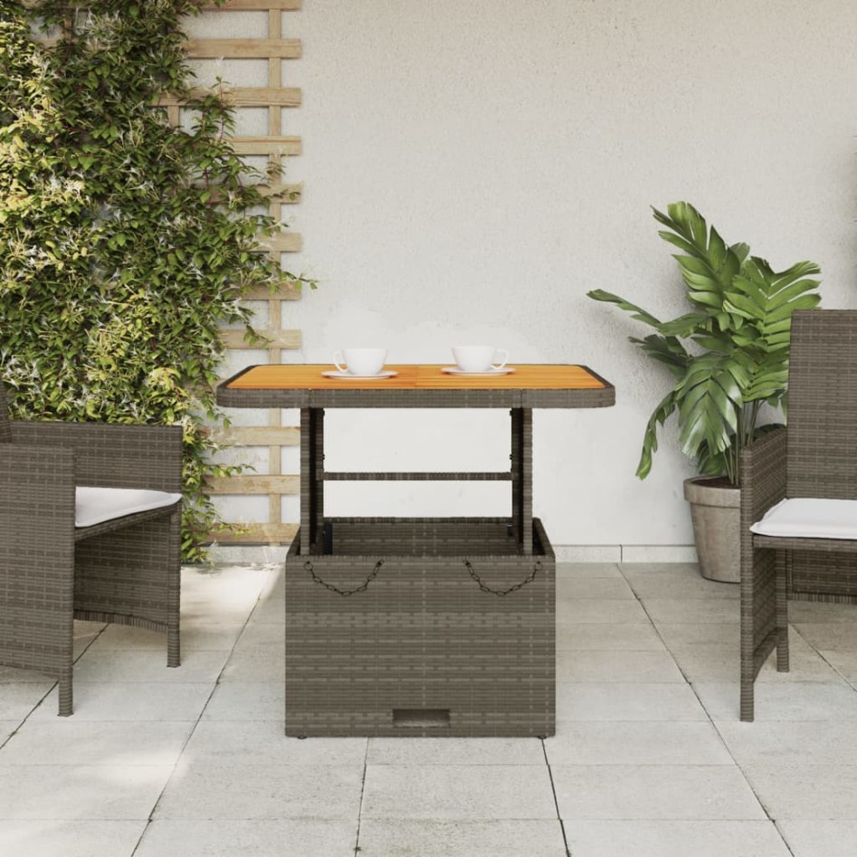 Mesa de jardín ratán sintético y madera acacia gris 80x80x71