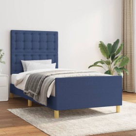 Estructura de cama sin colchón tela azul 100x200