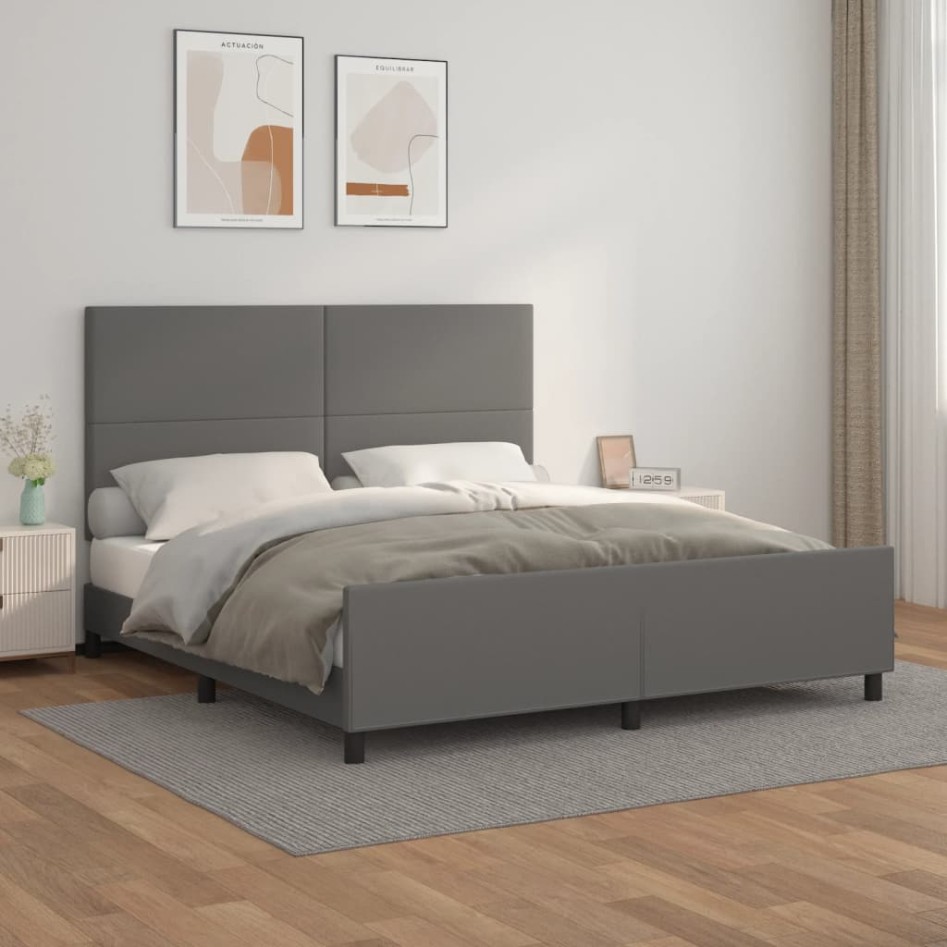 Estructura de cama con cabecero cuero sintético gris