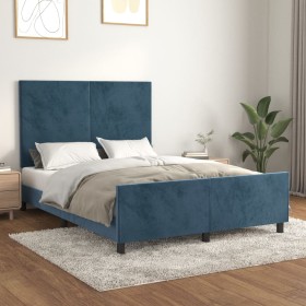 Estructura de cama sin colchón terciopelo azul oscuro