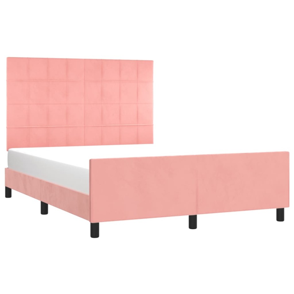 Estructura de cama sin colchón terciopelo rosa 140x190