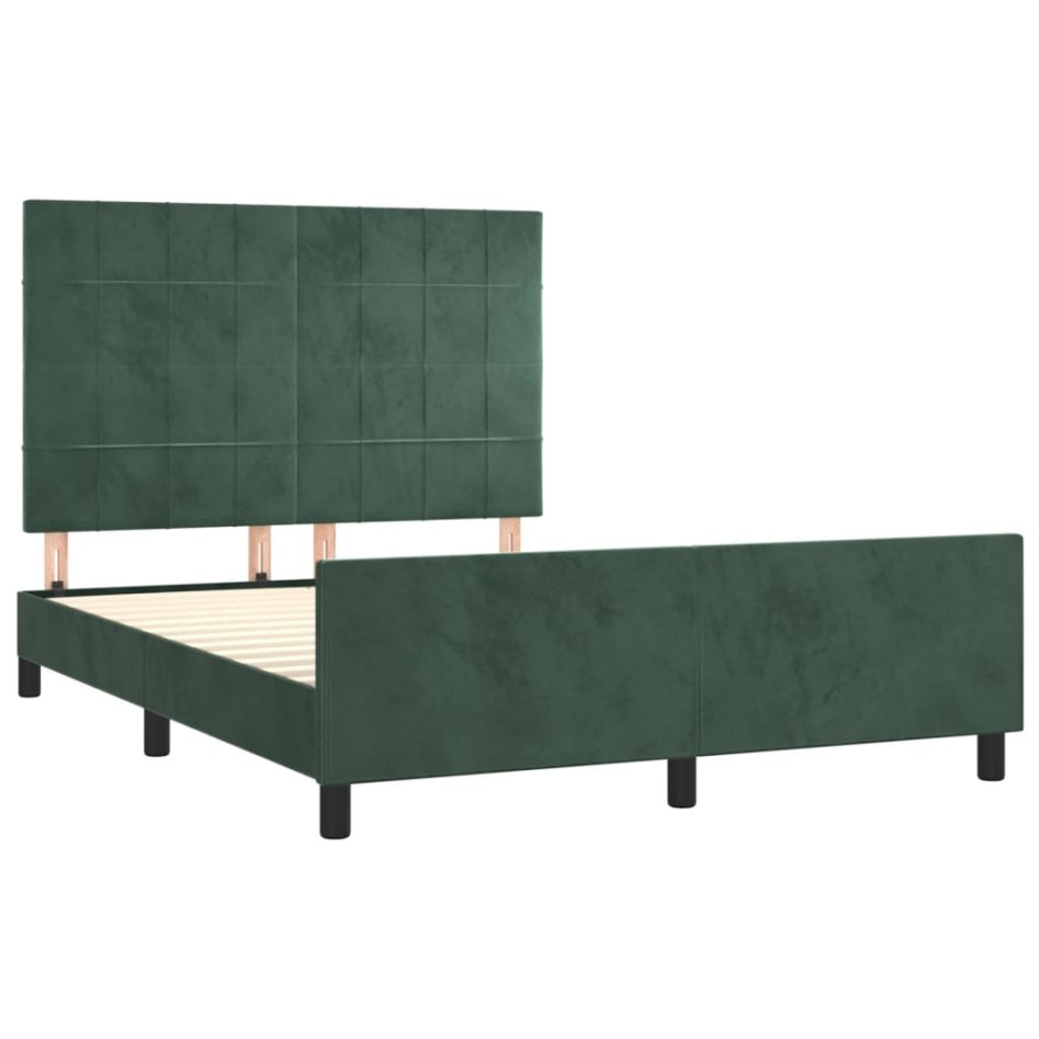 Estructura cama sin colchón terciopelo verde oscuro 140x190
