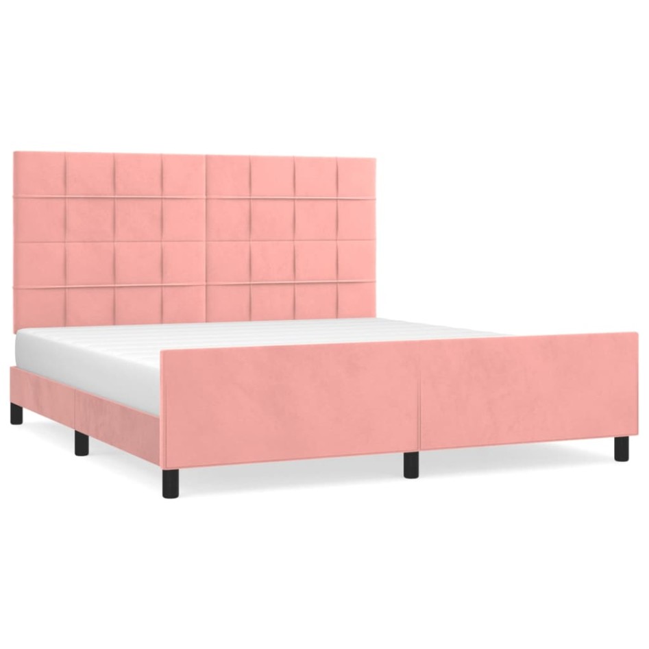 Estructura de cama sin colchón terciopelo rosa 160x200