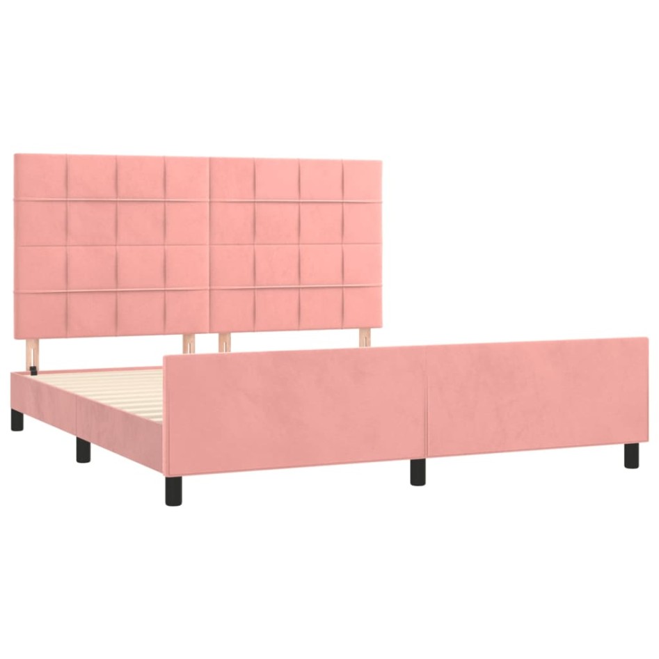 Estructura de cama sin colchón terciopelo rosa 160x200