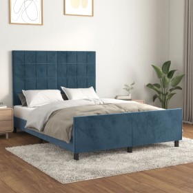 Estructura de cama sin colchón terciopelo azul oscuro