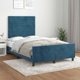 Estructura de cama sin colchón terciopelo azul oscuro