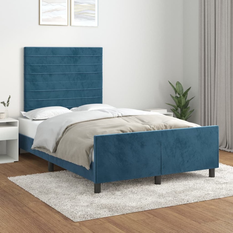 Estructura de cama sin colchón terciopelo azul oscuro