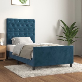 Estructura de cama sin colchón terciopelo azul oscuro 80x200