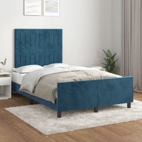 Estructura de cama sin colchón terciopelo azul oscuro