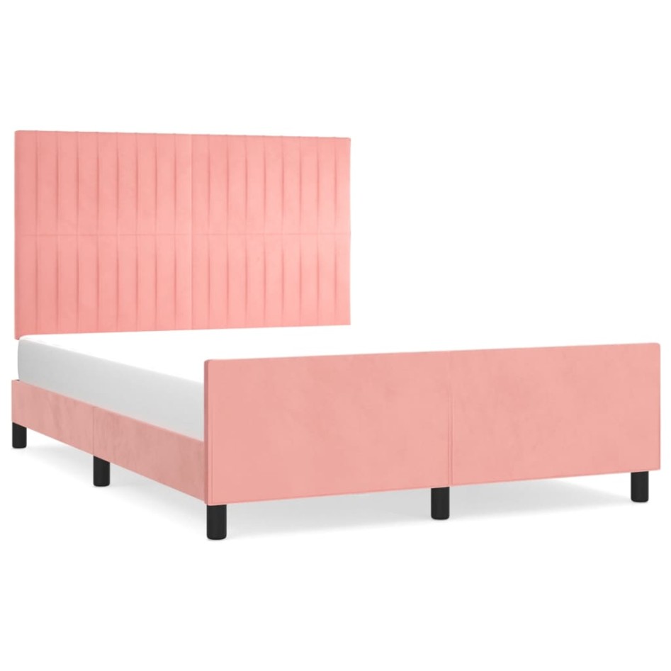 Estructura de cama sin colchón terciopelo rosa 140x200